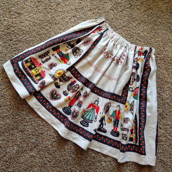 folksy LINEN TABLECLOTH SKIRT vintage novelty M L - Picture 9 of 11